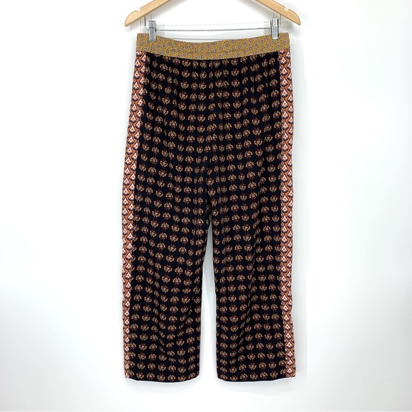 Zara Mixed Print Boho Pull On Wide Leg Cropped Pants High Rise/Drop Crotch Sz Lg - Picture 6 of 16